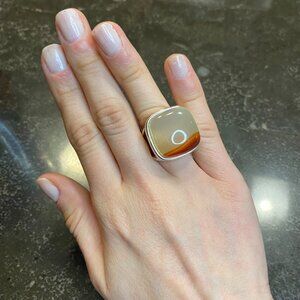 Natural Agata Bold Square Cushion Ring Size 5.5